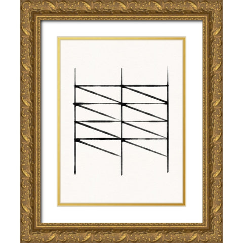 Abstract Ink Grid II Gold Ornate Wood Framed Art Print with Double Matting by Green, Jacob