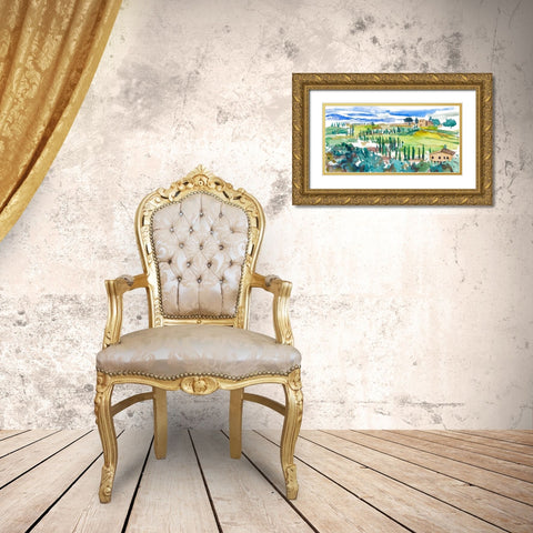 Vibrant Tuscan Landscape II Gold Ornate Wood Framed Art Print with Double Matting by Wang, Melissa