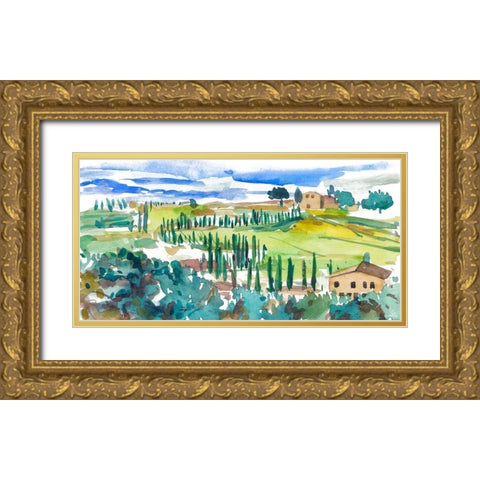 Vibrant Tuscan Landscape II Gold Ornate Wood Framed Art Print with Double Matting by Wang, Melissa