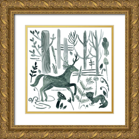 Forest Animals I Gold Ornate Wood Framed Art Print with Double Matting by Wang, Melissa