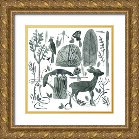 Forest Animals III Gold Ornate Wood Framed Art Print with Double Matting by Wang, Melissa