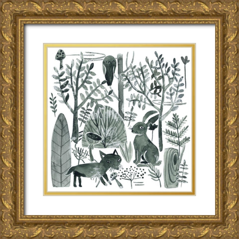 Forest Animals IV Gold Ornate Wood Framed Art Print with Double Matting by Wang, Melissa