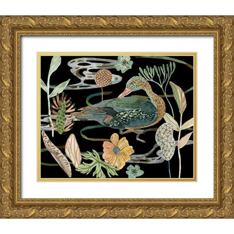 Duck in River I Gold Ornate Wood Framed Art Print with Double Matting by Wang, Melissa