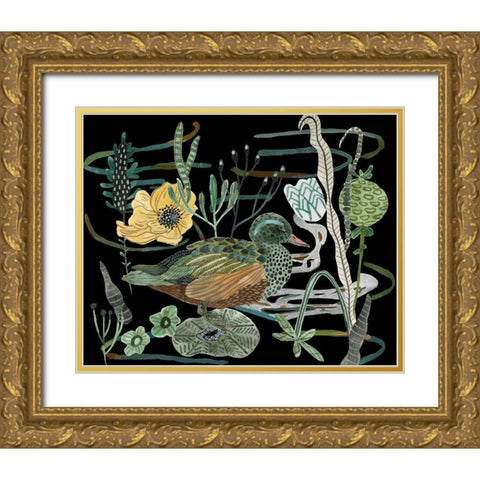 Duck in River III Gold Ornate Wood Framed Art Print with Double Matting by Wang, Melissa