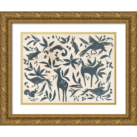 Woodland Woodblock II Gold Ornate Wood Framed Art Print with Double Matting by Vess, June Erica