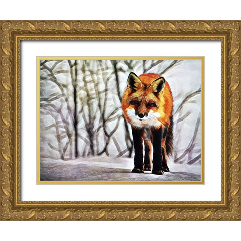 Red Fox Fascination Gold Ornate Wood Framed Art Print with Double Matting by Aldridge, Ashley