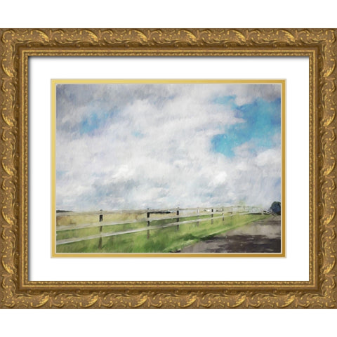 Pasture Fence Gold Ornate Wood Framed Art Print with Double Matting by Curinga, Kim