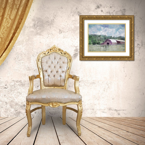 Barn in the Pasture Gold Ornate Wood Framed Art Print with Double Matting by Curinga, Kim
