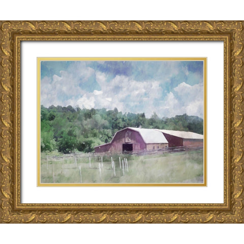 Barn in the Pasture Gold Ornate Wood Framed Art Print with Double Matting by Curinga, Kim