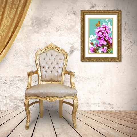 Skipper On Flox Gold Ornate Wood Framed Art Print with Double Matting by Evelia Designs