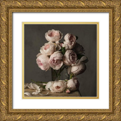 Smitten By Roses Gold Ornate Wood Framed Art Print with Double Matting by McLean, Leah
