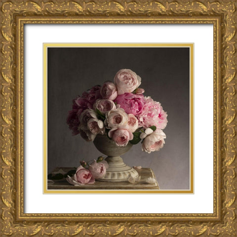 Vintage Pink Petals Gold Ornate Wood Framed Art Print with Double Matting by McLean, Leah