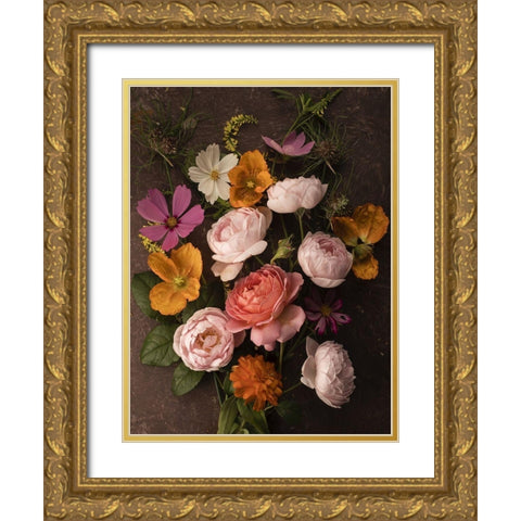 A Pocket Full of Posies Gold Ornate Wood Framed Art Print with Double Matting by McLean, Leah