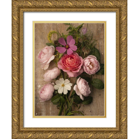 Rosy Posy Gold Ornate Wood Framed Art Print with Double Matting by McLean, Leah