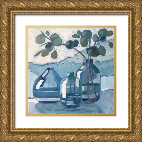 Eucalyptus in Blue Glassware Gold Ornate Wood Framed Art Print with Double Matting by Riger, Sue