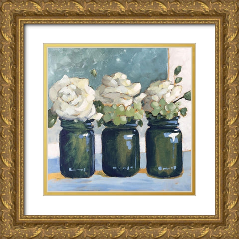 White Roses Gold Ornate Wood Framed Art Print with Double Matting by Riger, Sue
