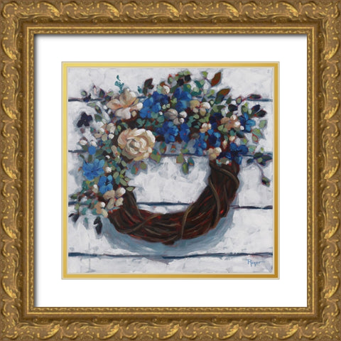 Coming Home Wreath Gold Ornate Wood Framed Art Print with Double Matting by Riger, Sue