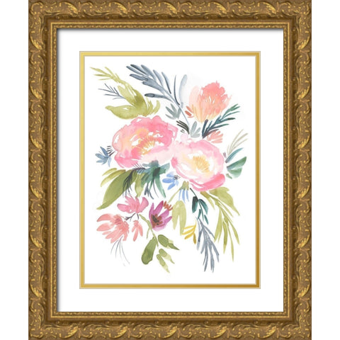 Pastel Floral Bouquet I Gold Ornate Wood Framed Art Print with Double Matting by Goldberger, Jennifer