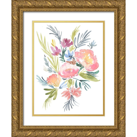 Pastel Floral Bouquet II Gold Ornate Wood Framed Art Print with Double Matting by Goldberger, Jennifer