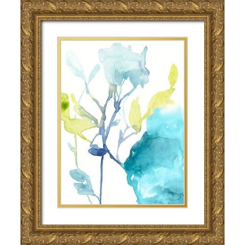 Turquoise Bloom II Gold Ornate Wood Framed Art Print with Double Matting by Goldberger, Jennifer