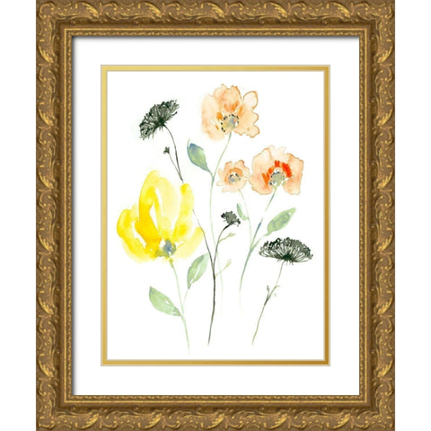 Bright Wildflowers II Gold Ornate Wood Framed Art Print with Double Matting by Goldberger, Jennifer