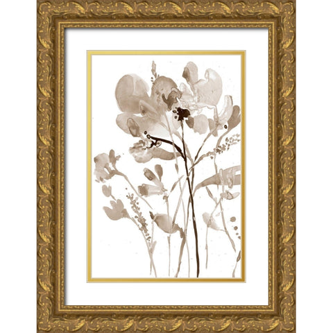 Neutral Floral Overlay I Gold Ornate Wood Framed Art Print with Double Matting by Goldberger, Jennifer