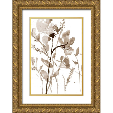 Neutral Floral Overlay II Gold Ornate Wood Framed Art Print with Double Matting by Goldberger, Jennifer