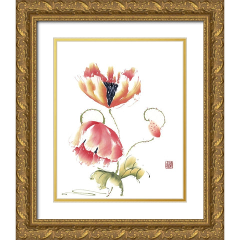 Pop Goes the Poppy Gold Ornate Wood Framed Art Print with Double Matting by Rae, Nan