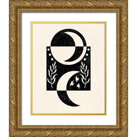 White Moon I Gold Ornate Wood Framed Art Print with Double Matting by Wang, Melissa