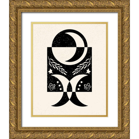 White Moon V Gold Ornate Wood Framed Art Print with Double Matting by Wang, Melissa