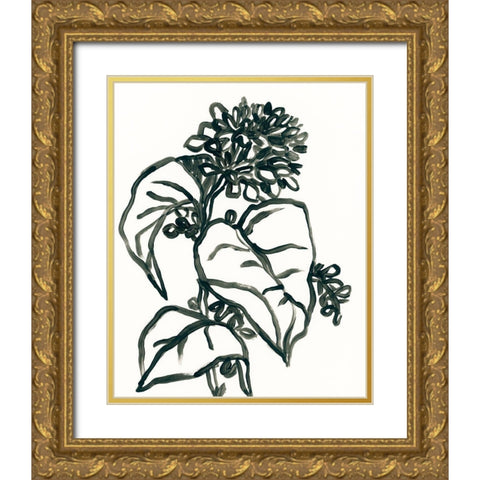 Linear Floral I Gold Ornate Wood Framed Art Print with Double Matting by Vess, June Erica