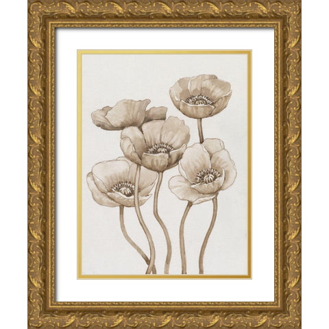 Poppies in Sepia I Gold Ornate Wood Framed Art Print with Double Matting by OToole, Tim