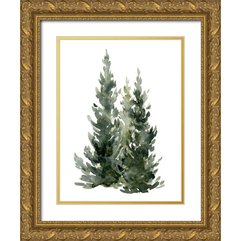 Simple Evergreens I Gold Ornate Wood Framed Art Print with Double Matting by Caroline, Emma