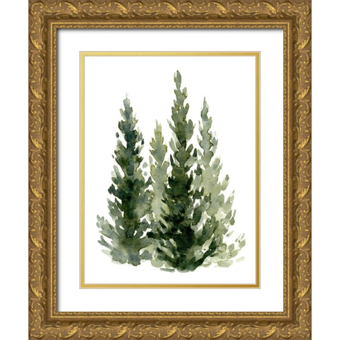 Simple Evergreens II Gold Ornate Wood Framed Art Print with Double Matting by Caroline, Emma