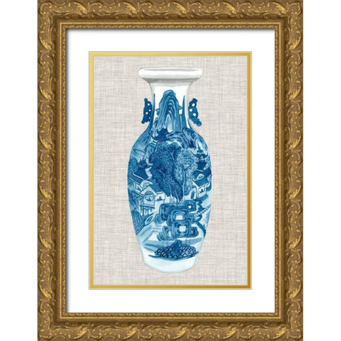Ming Vase on Linen I Gold Ornate Wood Framed Art Print with Double Matting by McCavitt, Naomi