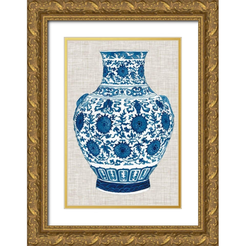 Ming Vase on Linen V Gold Ornate Wood Framed Art Print with Double Matting by McCavitt, Naomi