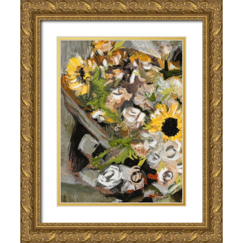 Sunflower Bouquet I Gold Ornate Wood Framed Art Print with Double Matting by Wang, Melissa