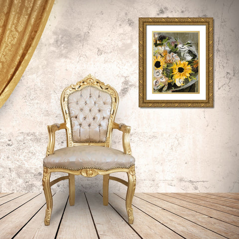 Sunflower Bouquet II Gold Ornate Wood Framed Art Print with Double Matting by Wang, Melissa