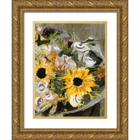 Sunflower Bouquet II Gold Ornate Wood Framed Art Print with Double Matting by Wang, Melissa