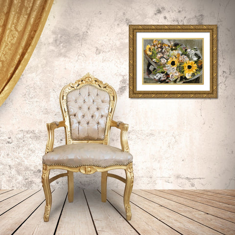 Sunflower Bouquet III Gold Ornate Wood Framed Art Print with Double Matting by Wang, Melissa