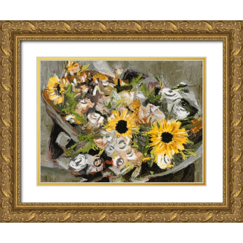Sunflower Bouquet III Gold Ornate Wood Framed Art Print with Double Matting by Wang, Melissa