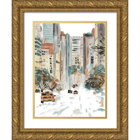 Winter Road III Gold Ornate Wood Framed Art Print with Double Matting by Wang, Melissa