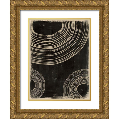 Rings on Charcoal I Gold Ornate Wood Framed Art Print with Double Matting by Barnes, Victoria