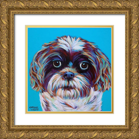 Shih Tzu on Blue Gold Ornate Wood Framed Art Print with Double Matting by Vitaletti, Carolee