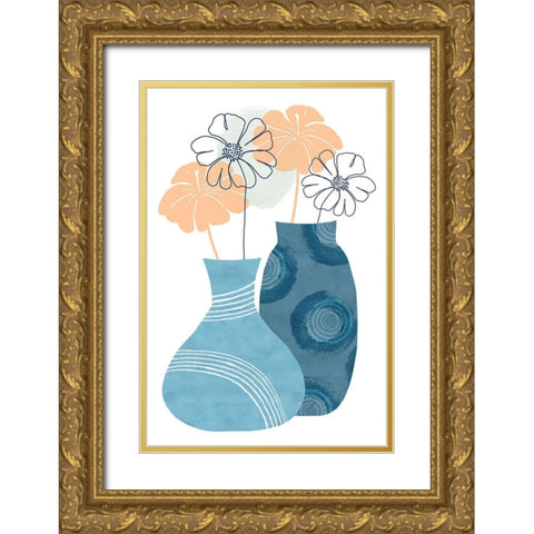 Blue Decorative Pots I Gold Ornate Wood Framed Art Print with Double Matting by Kouta, Flora