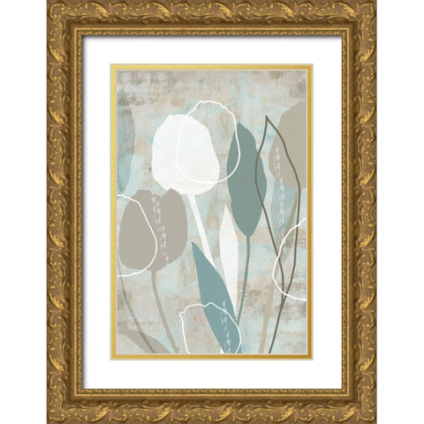 Sea Mist Floral I Gold Ornate Wood Framed Art Print with Double Matting by Kouta, Flora