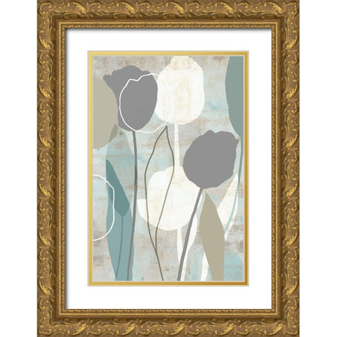 Sea Mist Floral II Gold Ornate Wood Framed Art Print with Double Matting by Kouta, Flora