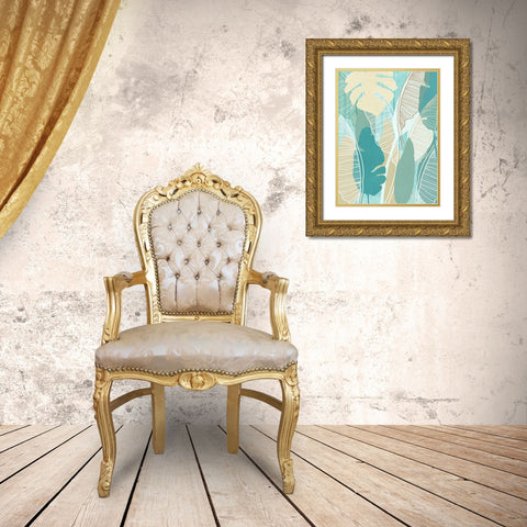 Aqua Tropical II Gold Ornate Wood Framed Art Print with Double Matting by Kouta, Flora
