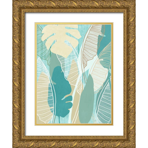 Aqua Tropical II Gold Ornate Wood Framed Art Print with Double Matting by Kouta, Flora