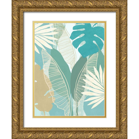 Aqua Tropical III Gold Ornate Wood Framed Art Print with Double Matting by Kouta, Flora